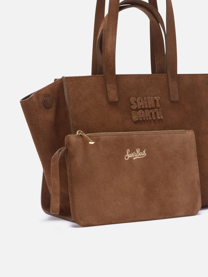 Brown Medium Jour suede bag with logo embroidery
