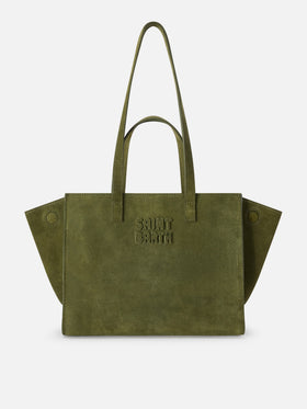 Bolso Medium Jour de ante verde militar con etiqueta del logo 