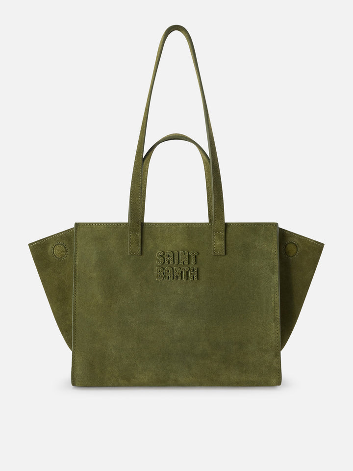 Bolso Medium Jour de ante verde militar con etiqueta del logo 