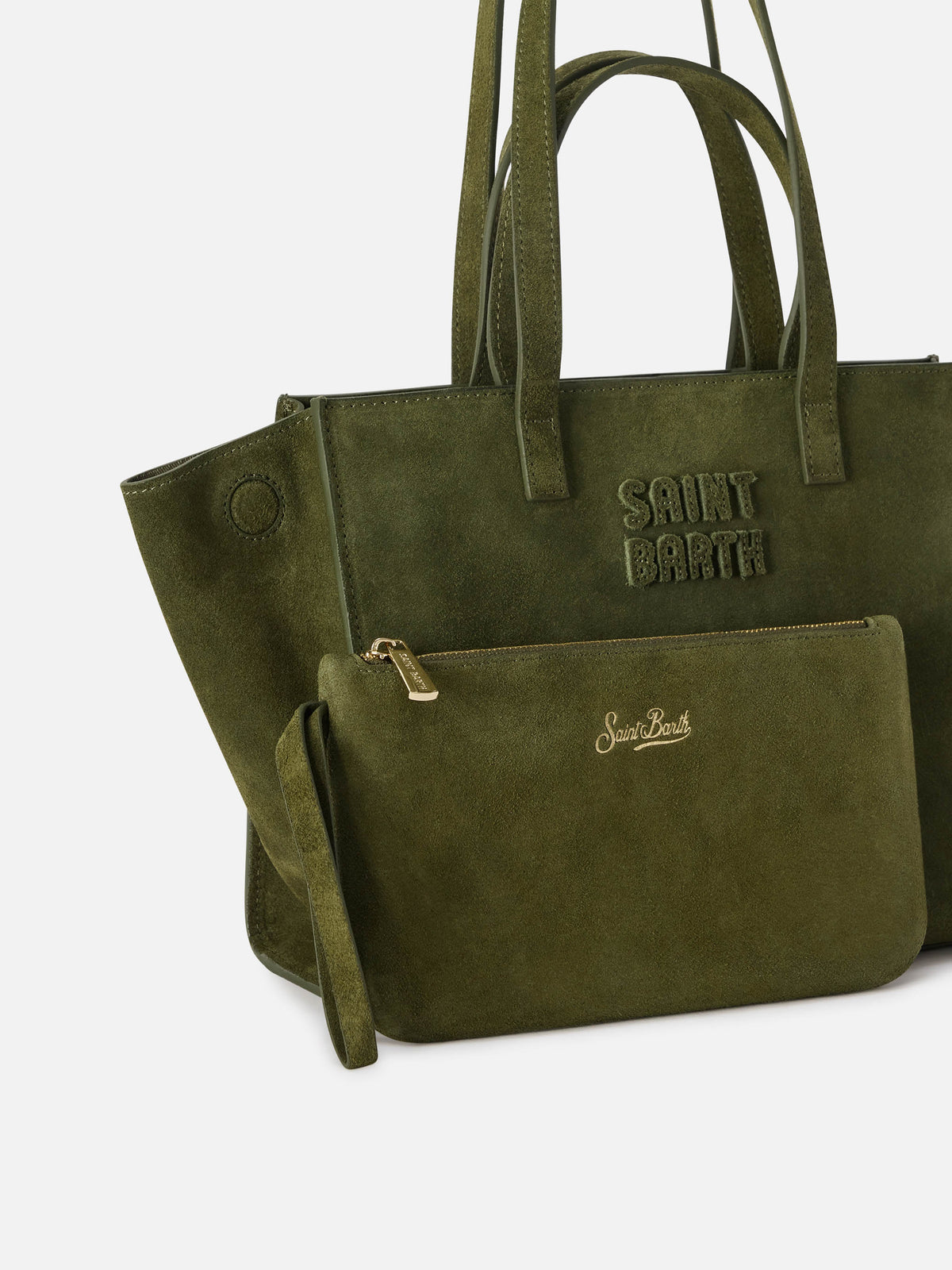 Bolso Medium Jour de ante verde militar con etiqueta del logo 