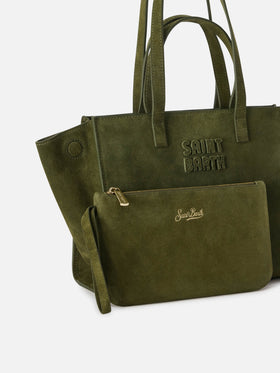 Bolso Medium Jour de ante verde militar con etiqueta del logo 