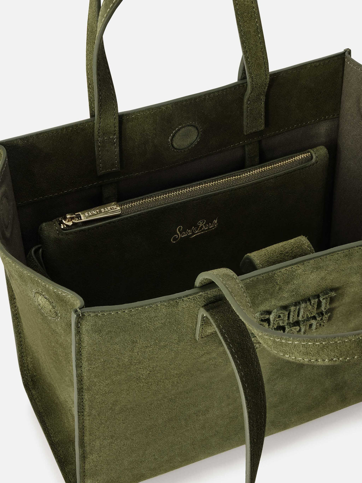 Bolso Medium Jour de ante verde militar con etiqueta del logo 