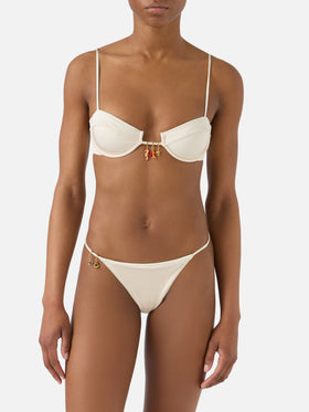 Salina Jodene beige and gold glossy finish bikini with charms