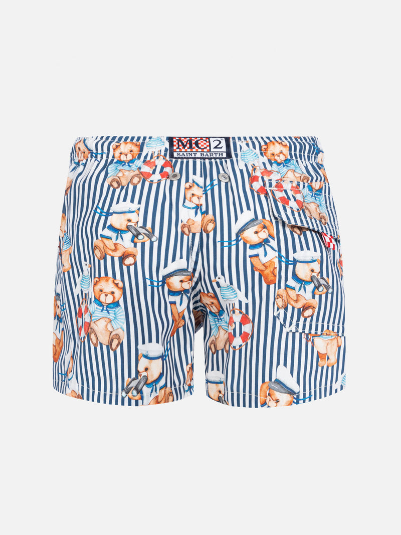 Jungen-Badeshorts aus Baumwolle mit Matrosenbären-Print