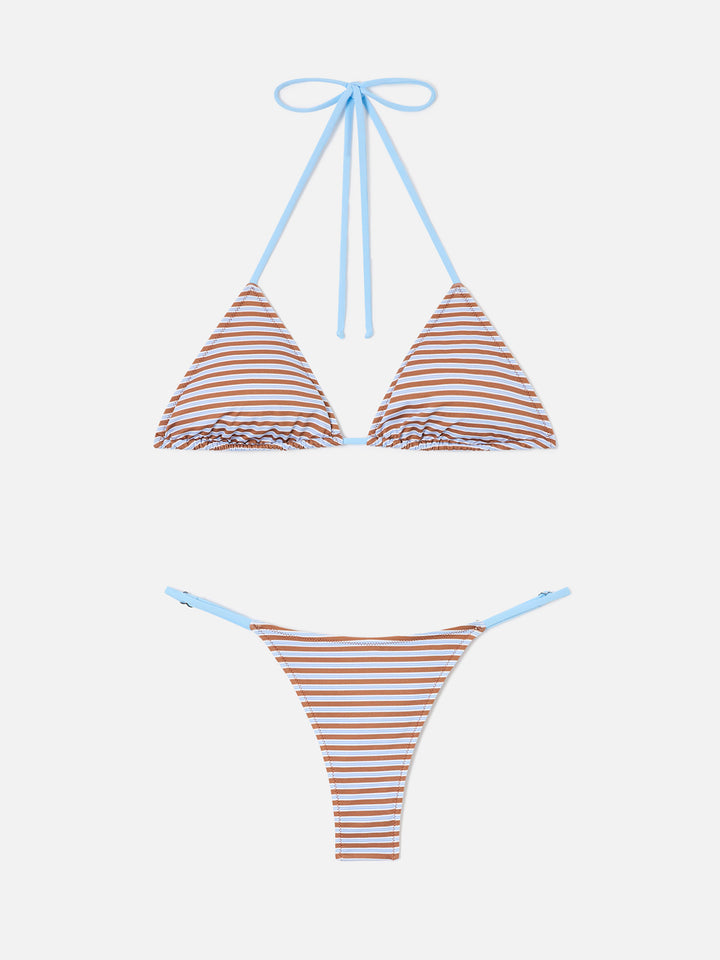 Bikini Joleah String de rayas marrones y blue claras 