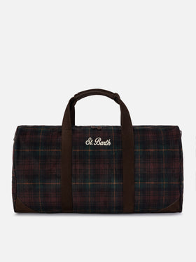 Borsone Jetleg in misto lana con motivo tartan e bordi effetto pelle