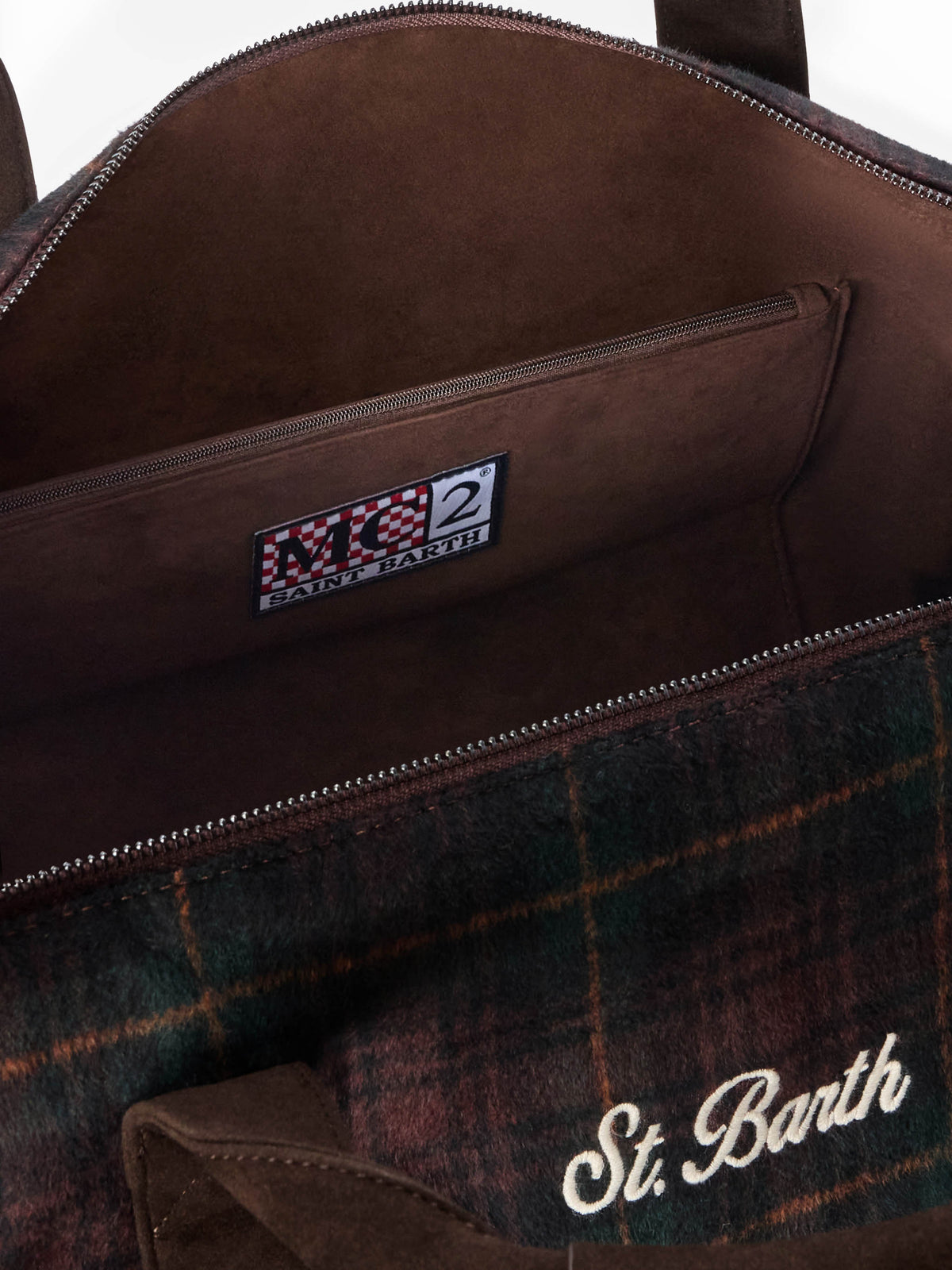 Borsone Jetleg in misto lana con motivo tartan e bordi effetto pelle