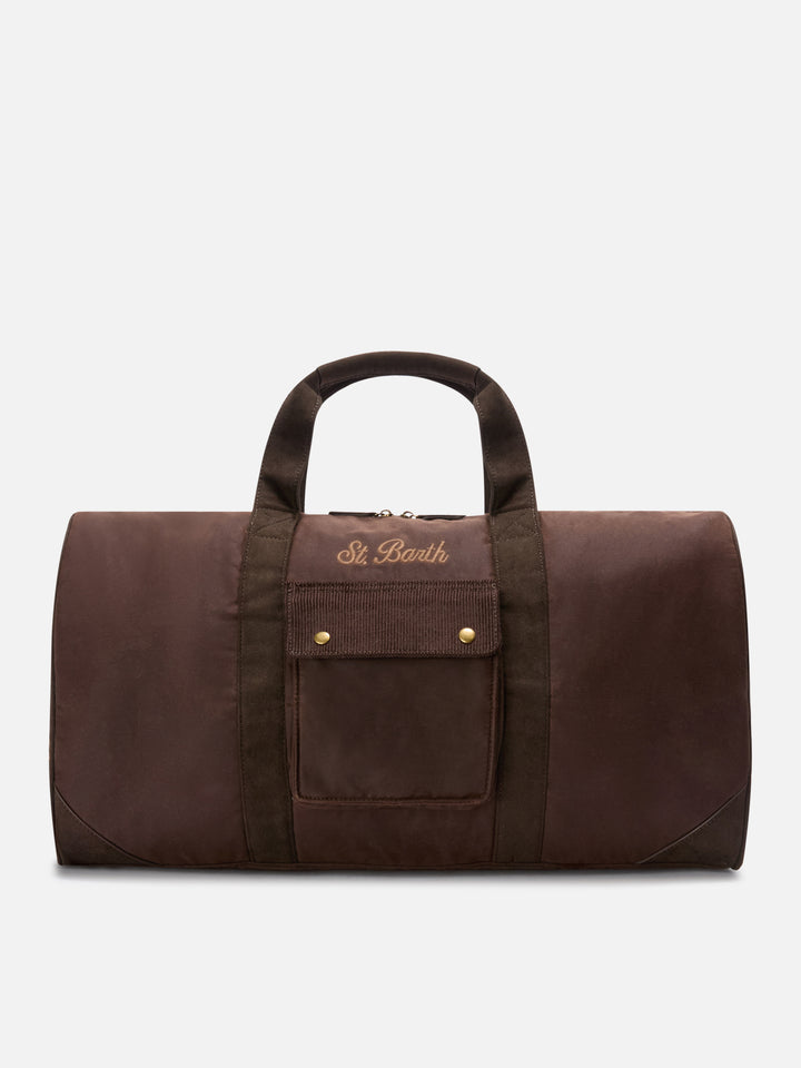 Braune gewachste Jetleg Duffle Bag mit Logostickerei 