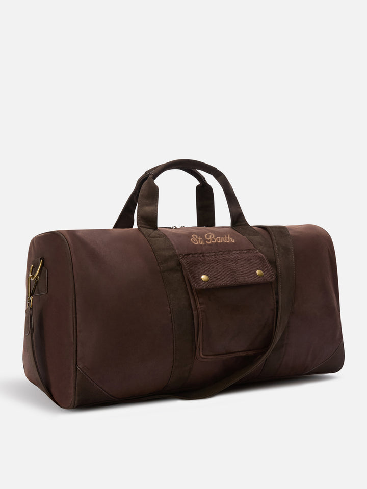 Braune gewachste Jetleg Duffle Bag mit Logostickerei 
