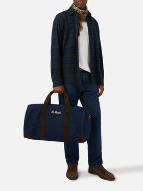 Blue Bolsa de viaje de denim Jetleg con bordado del logo 