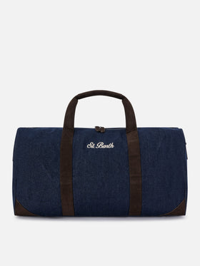 Blue Bolsa de viaje de denim Jetleg con bordado del logo 