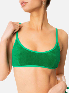 Grüner Frottee-Bralette-Badeanzug für Damen