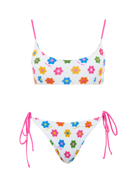 Damen Frottee-Bralette-Bikini Judy Marielle mit Gänseblümchen-Print