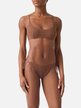 Braunes Judy Lurex-Bikinioberteil im Bralette-Stil 