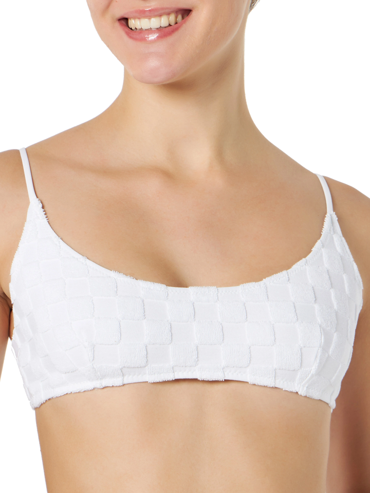 Costume da bagno da donna a bralette in spugna a quadri bianchi