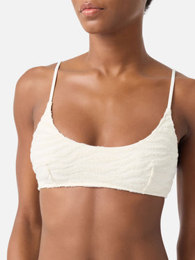 Beiges Judy Bralette-Top aus geprägtem Zebra-Frottee 
