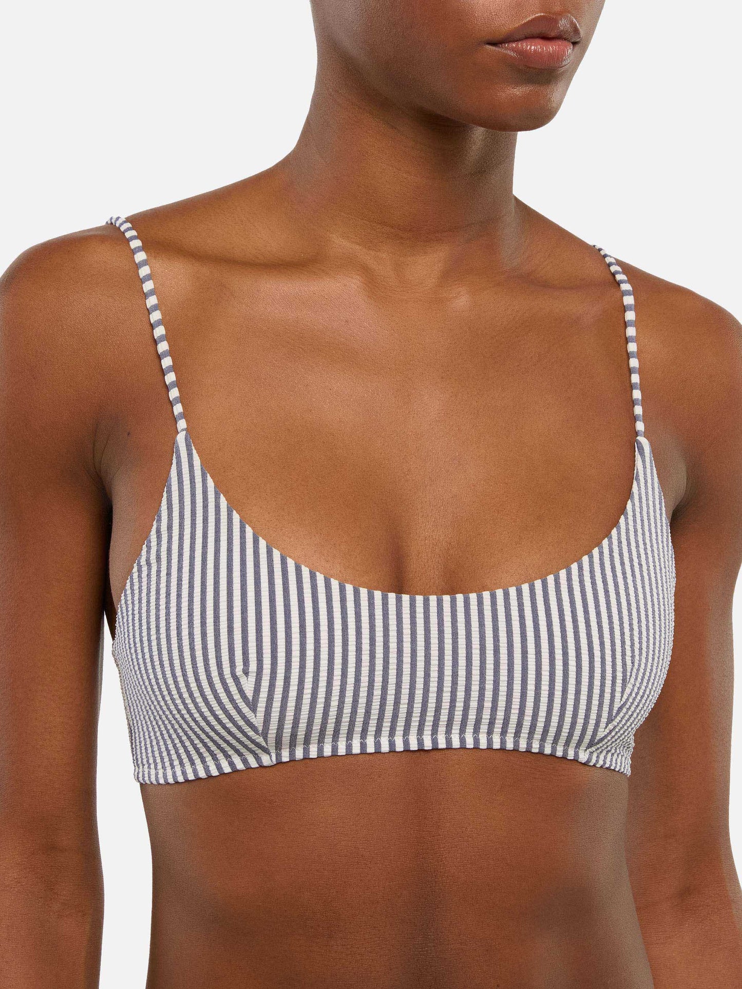 Virgo classic swim briefs with striped print                                   - Judy seersucker bralette top with striped print