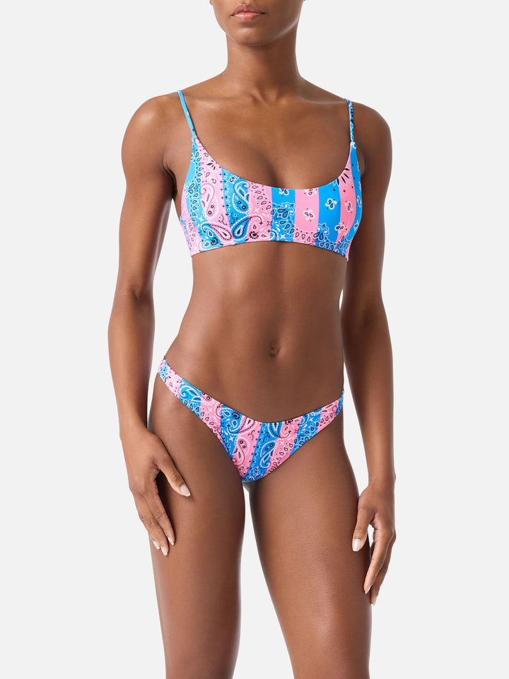 Judy Naomi gestreifter Bandana-Bralette-Bikini in Dusty Blue und Pink 