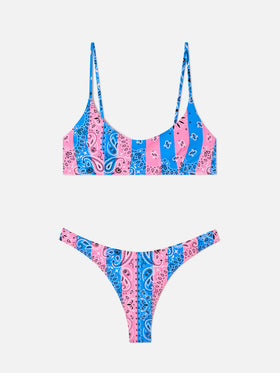 Bikini bralette bandana Judy Naomi à rayures bleu poudré et rose 