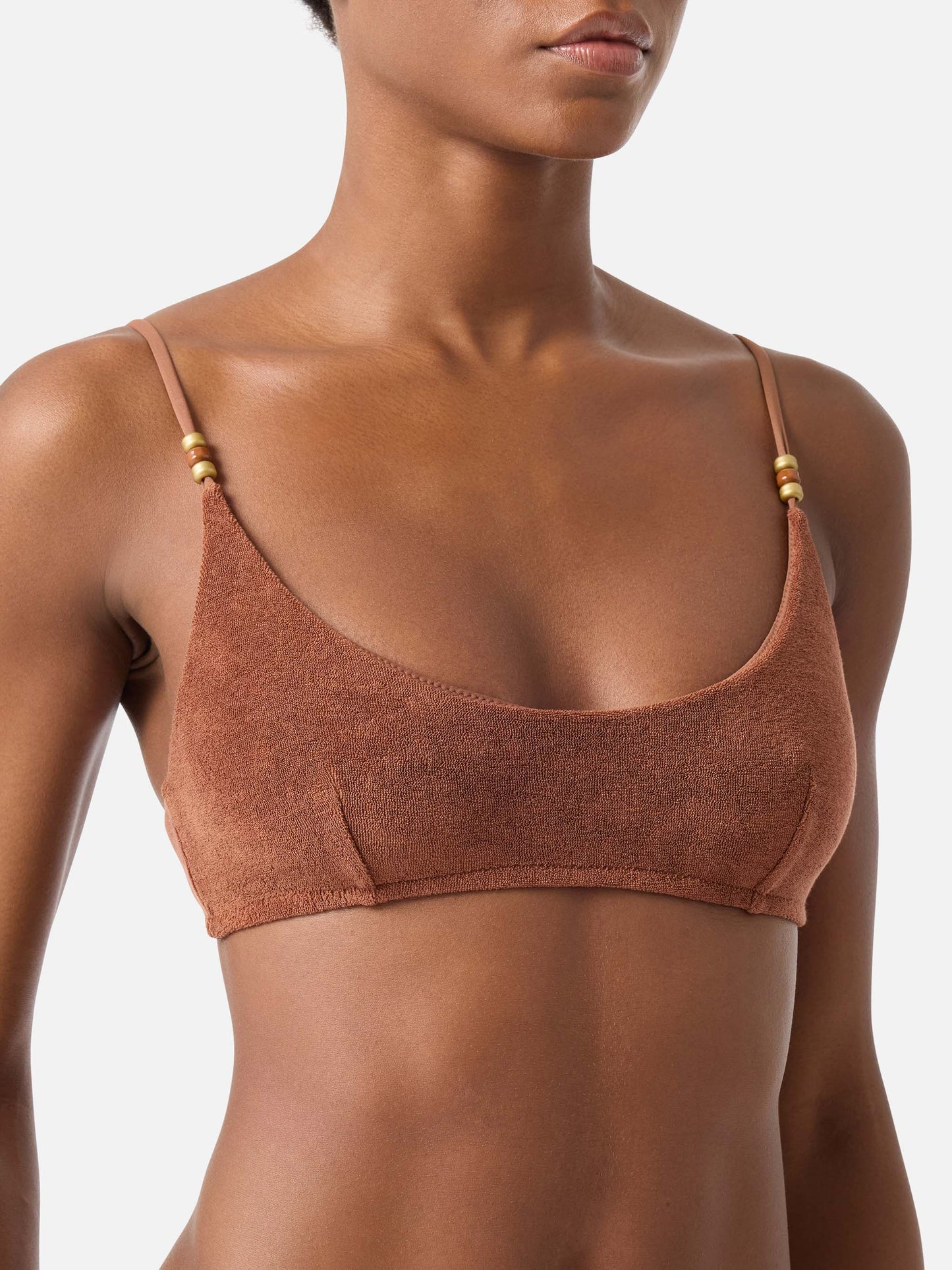 Brown Judy terry bralette bikini top with charms
