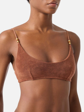 Brown Judy terry bralette bikini top with charms