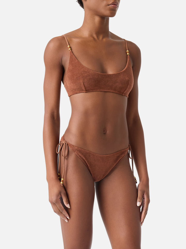 Judy Virgo braunes Frottee-Bralette-Bikini 