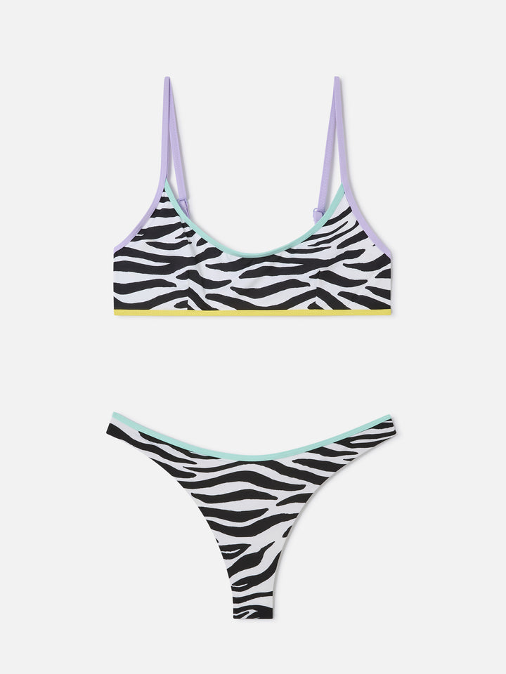 Bikini bralette Judy Naomi con estampado de cebra y ribetes 