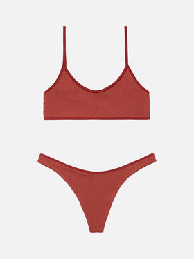 Naomi rostorangefarbene freche Badehose - Judy rostorangefarbenes Crinkle-Bralette-Oberteil