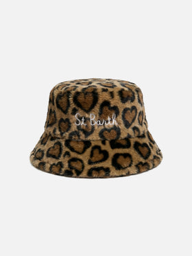 Faux fur bucket hat with animal print
