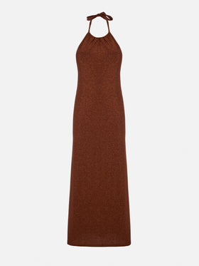Lurex brown knitted long dress