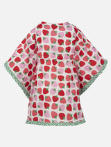 Girl ruffled cotton caftan with strawberry print