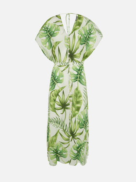 Tropical Leaves Print Long Dress