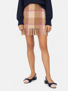 Jupe en maille tartan beige et rose Katrine 