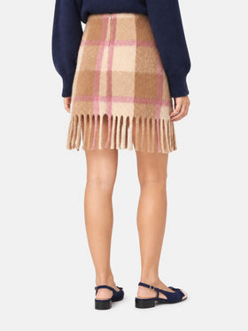 Jupe en maille tartan beige et rose Katrine 