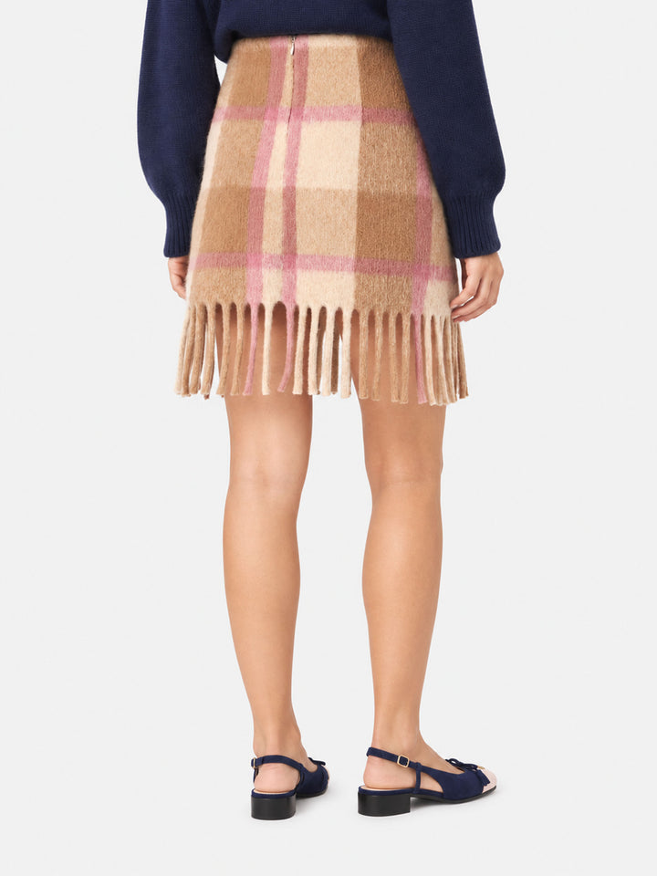 Katrine beige and pink tartan knitted skirt