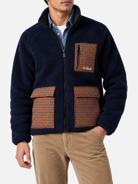 Giacca Keystone blu in sherpa con tasche a quadri