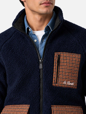 Giacca Keystone blu in sherpa con tasche a quadri