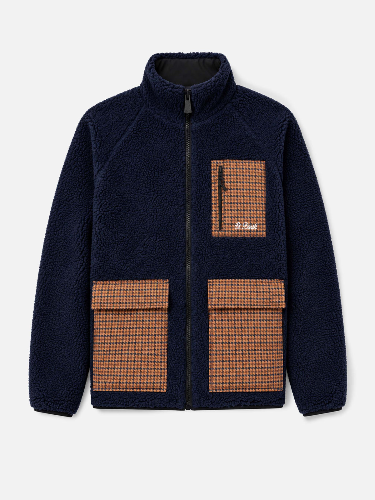 Giacca Keystone blu in sherpa con tasche a quadri