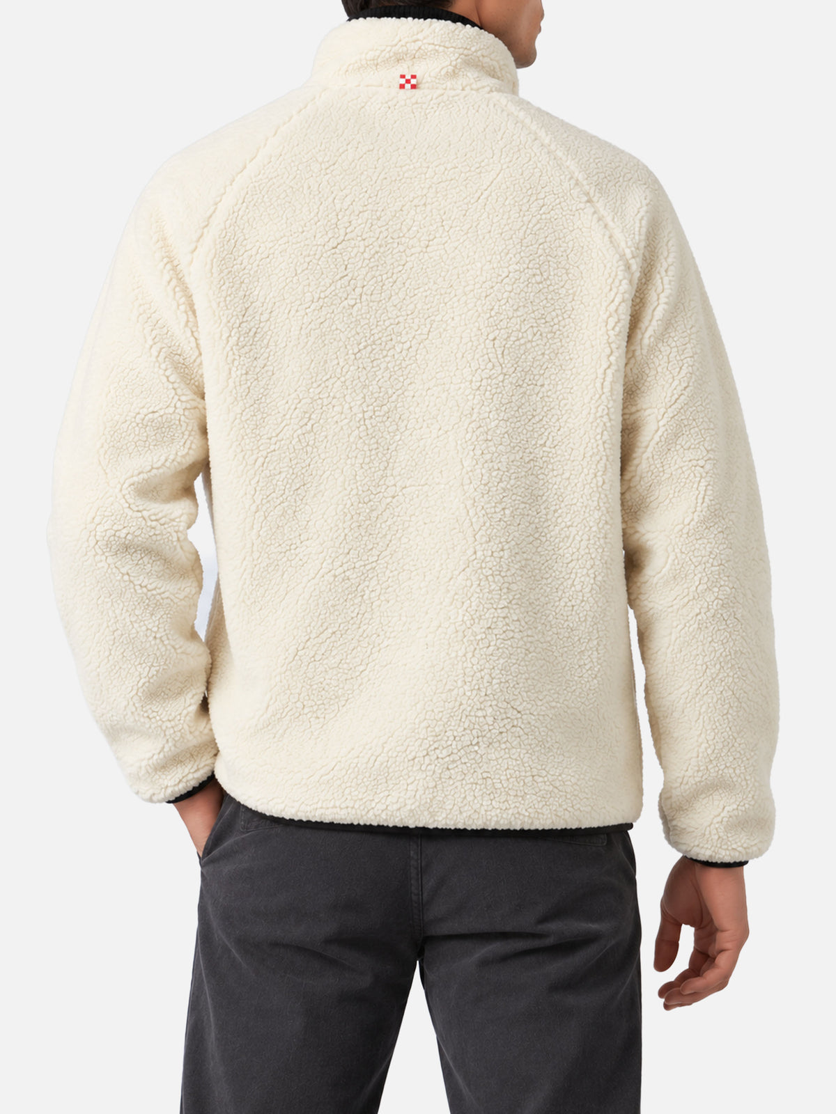 Weiße Keystone Sherpa-Jacke mit aufgesetzten Taschen im Pied-de-Poule-Muster 