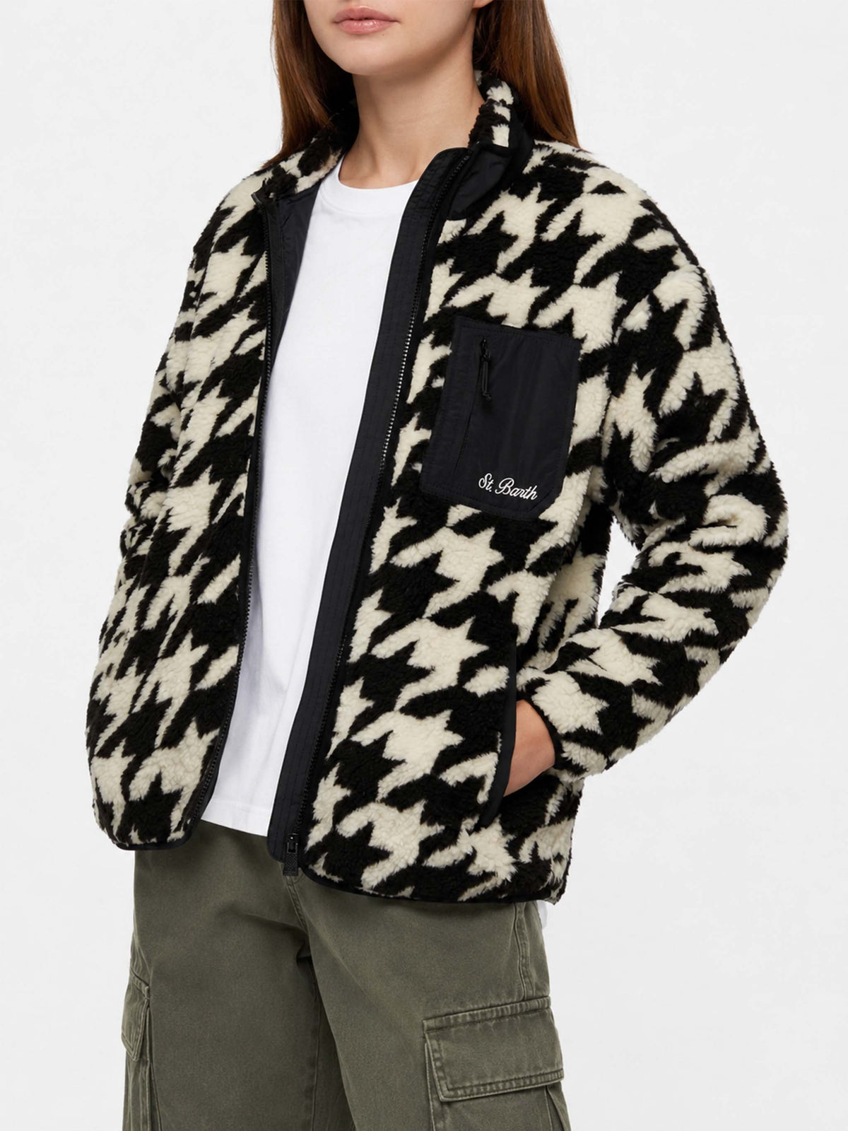 Giacca in pile Teddy Keystone con stampa pied de poule