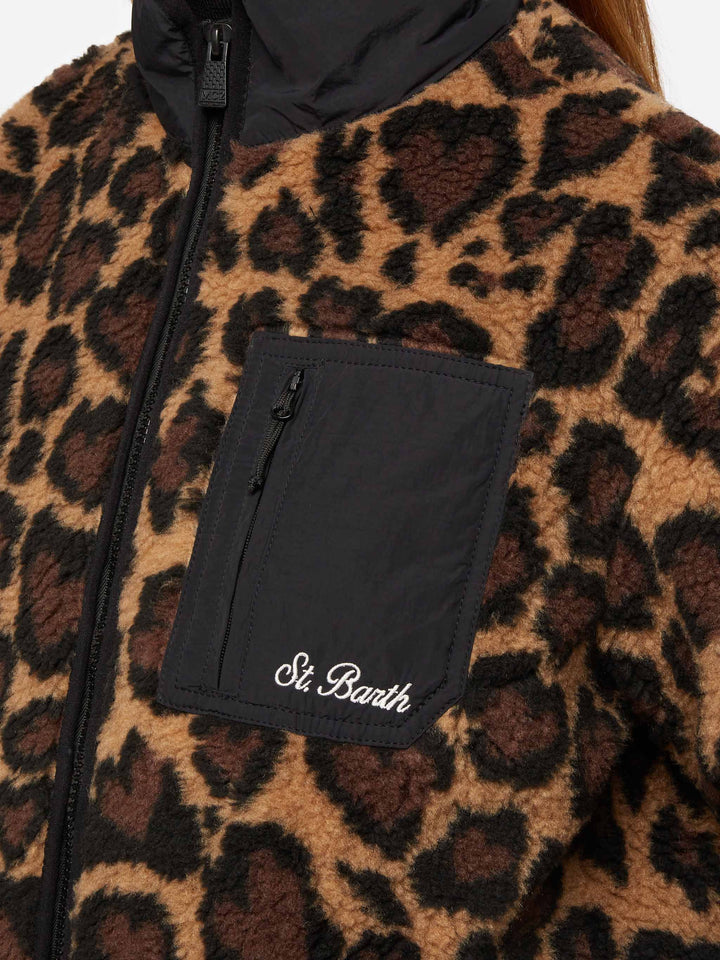 Giacca in pile Teddy Keystone con stampa leopardata