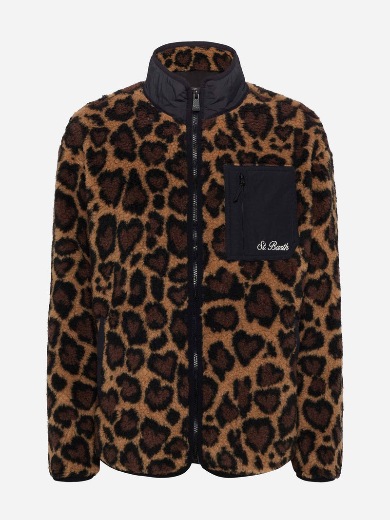 Teddy-fleece jacket Keystone with leopard print