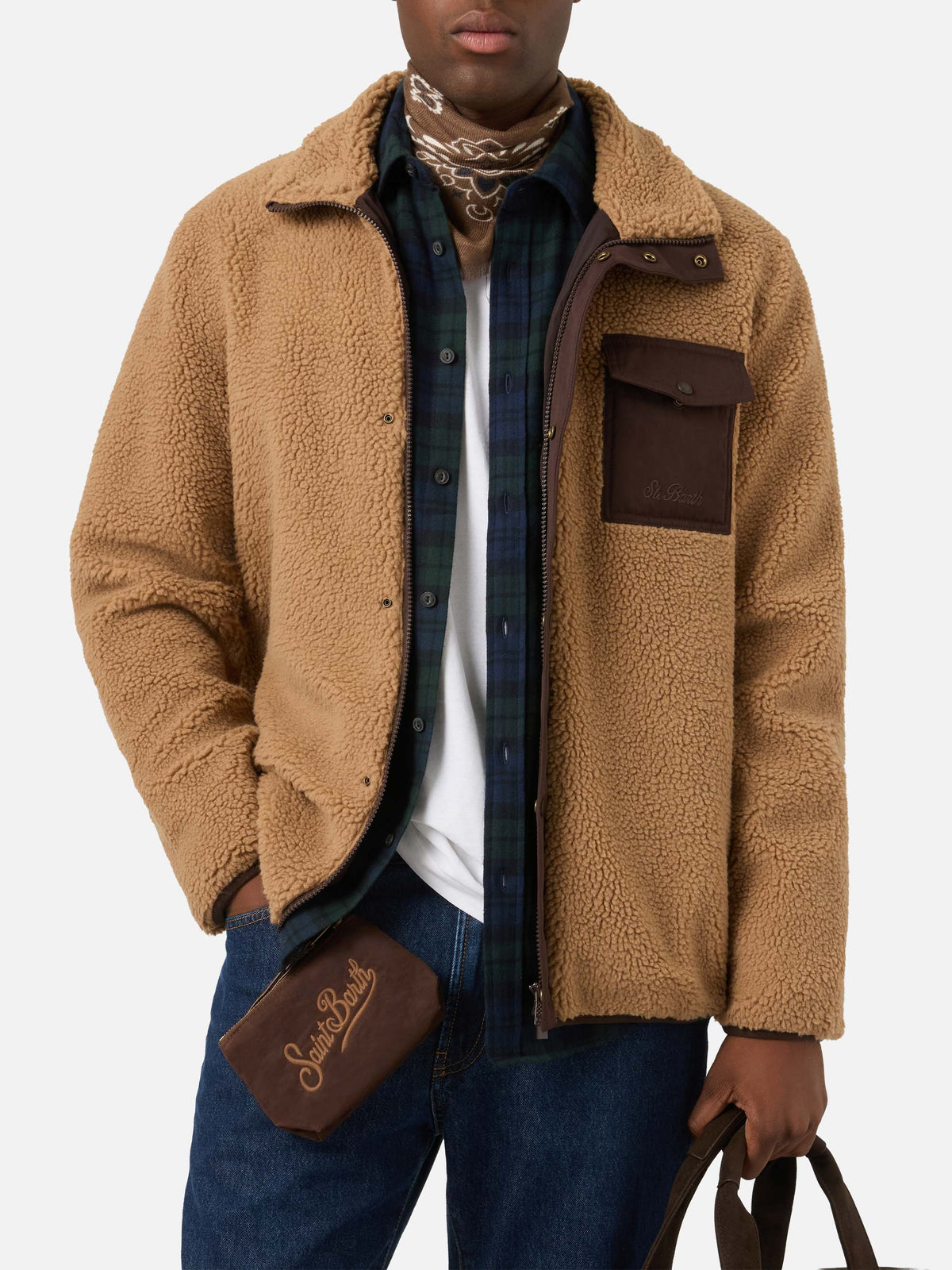 Veste teddy Keystone beige avec fermeture zippée 