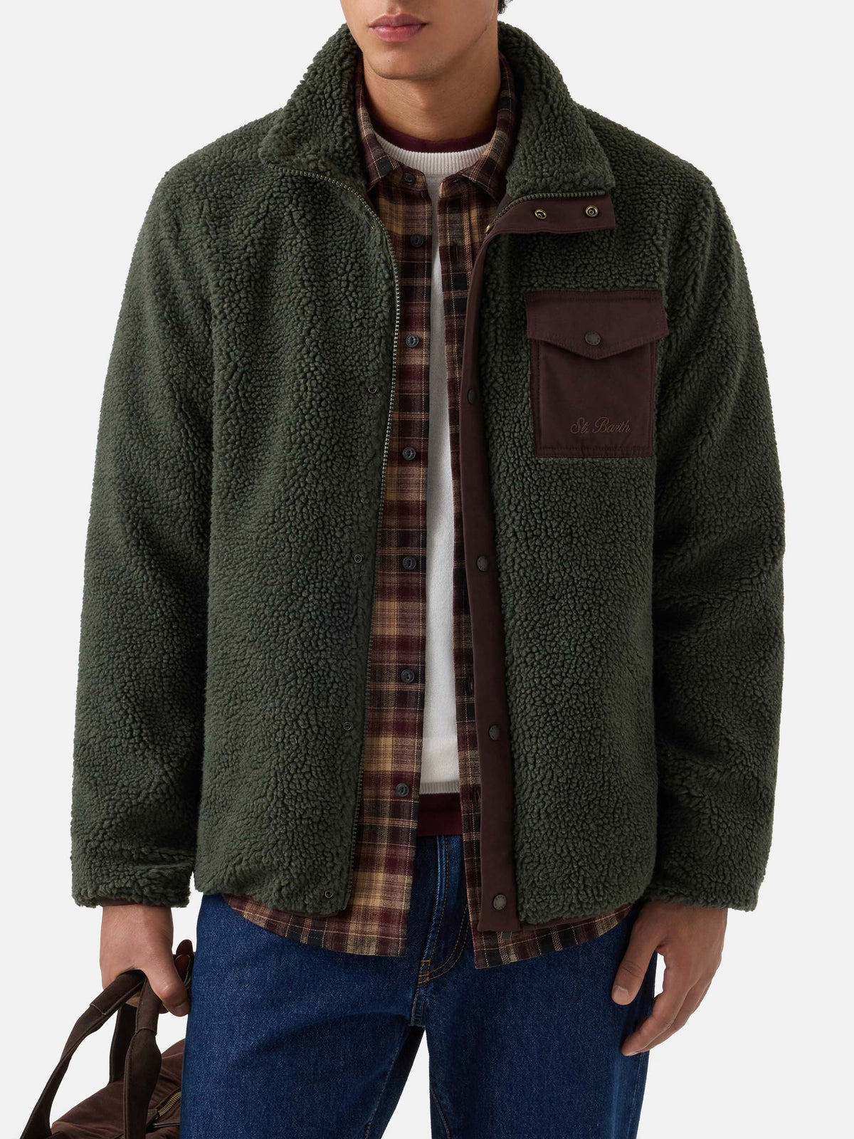 Teddyjacke Keystone in Military Green mit Reißverschluss 