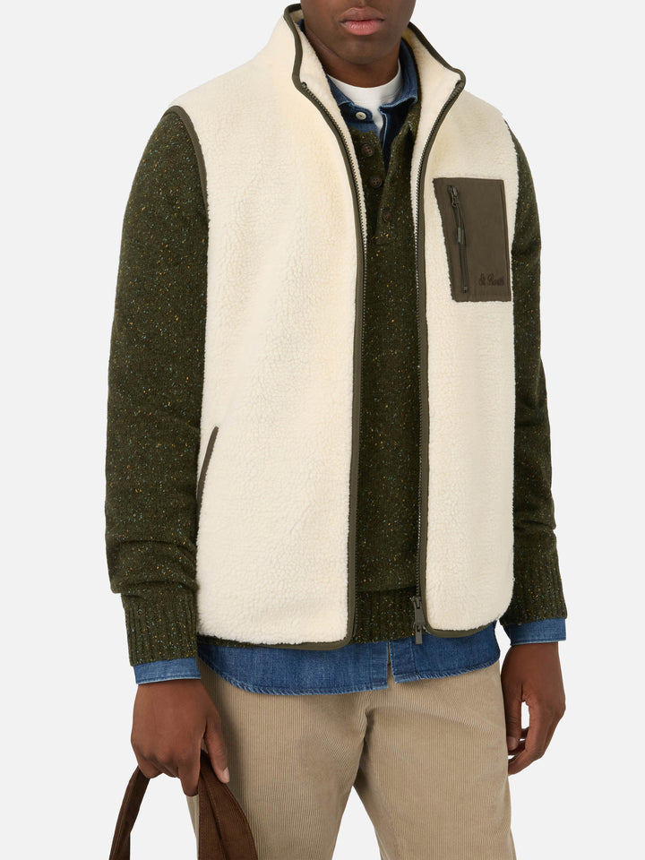 Gilet bianco panna in teddy Keystone con chiusura con zip