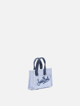 Striped cotton mini bag–shaped keychain with printed logo