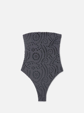 Khyra bandeau one-piece swimsuit in dark grey sangallo textile