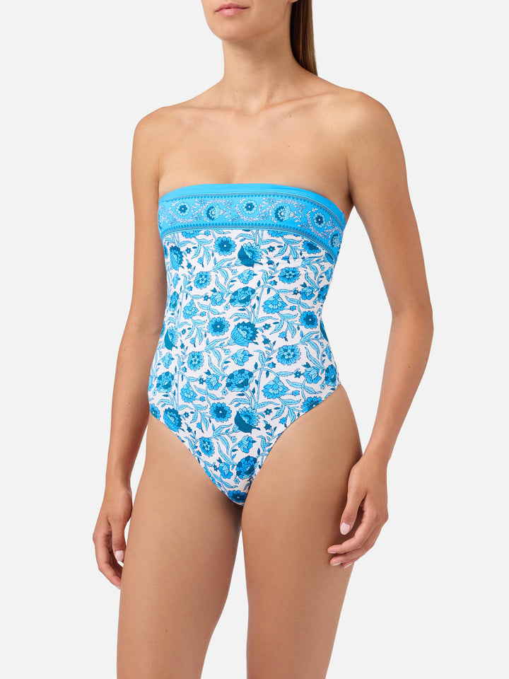 Maillot de bain une-pièce bandeau Khyra à imprimé batik floral 