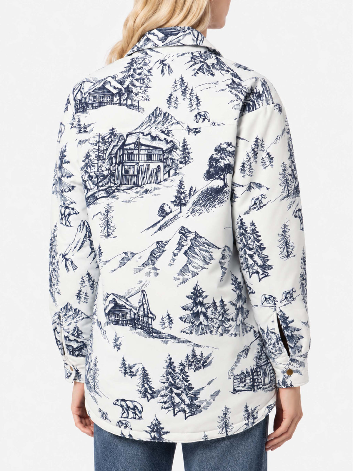 Chaqueta acolchada ligera Kimmy con estampado toile de jouy azul 