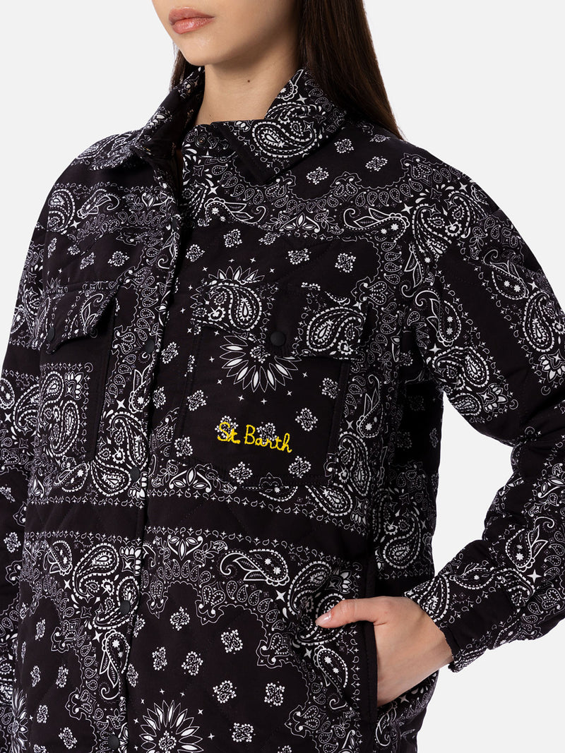 Woman jacket with black bandanna print